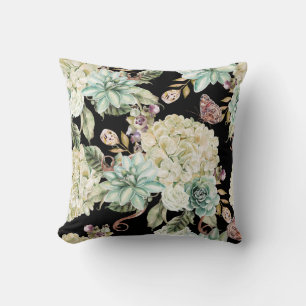 Bright Watercolor: Hydrangea Rose Pattern. Cushion