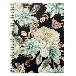 Bright Watercolor: Hydrangea Rose Pattern. Notebook