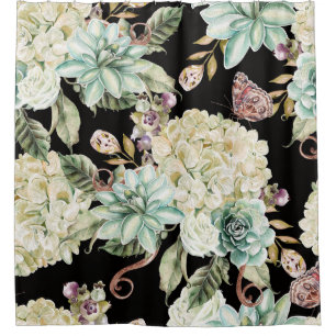 Bright Watercolor: Hydrangea Rose Pattern. Shower Curtain