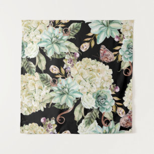 Bright Watercolor: Hydrangea Rose Pattern. Tapestry