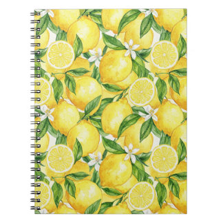 Bright Watercolor Lemon Pattern Notebook