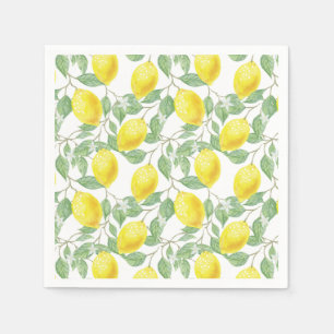 Bright Watercolor Lemons Citrus Greenery Summer Napkin