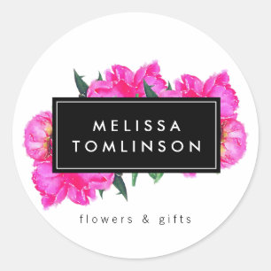 Bright Watercolor Pink Peonies Floral Bouquet Classic Round Sticker