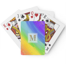 Bright Watercolor Rainbow and Gold Monogram