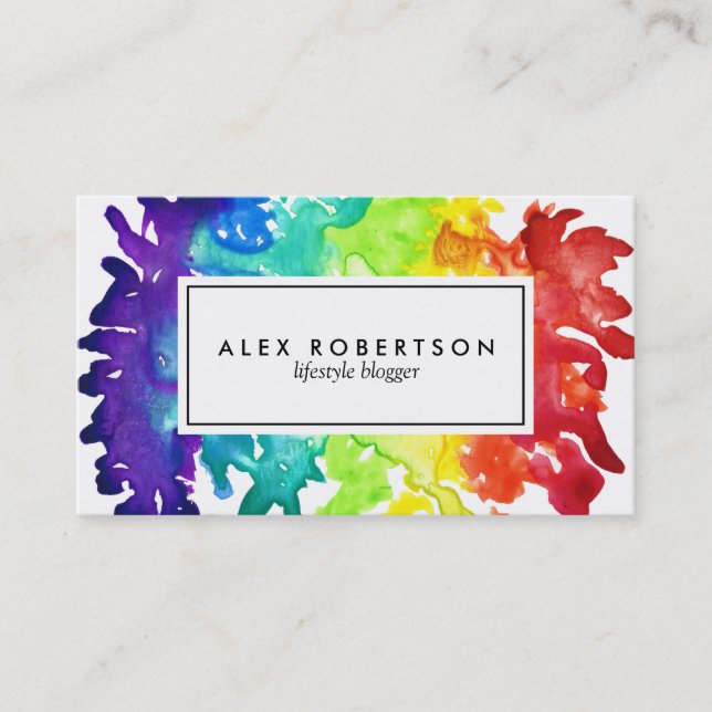 Bright watercolor rainbow business card (Front)