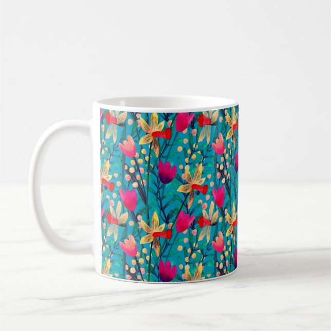 Bright watercolor seamless pattern with beautiful  coffee mug (Left)