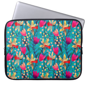 Bright watercolor seamless pattern with beautiful laptop sleeve