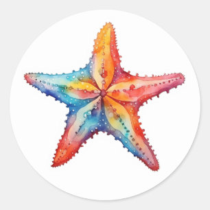 Bright Watercolor Starfish Coastal Beach Classic Round Sticker