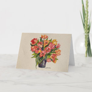 bright watercolor tulips + friendship message than card