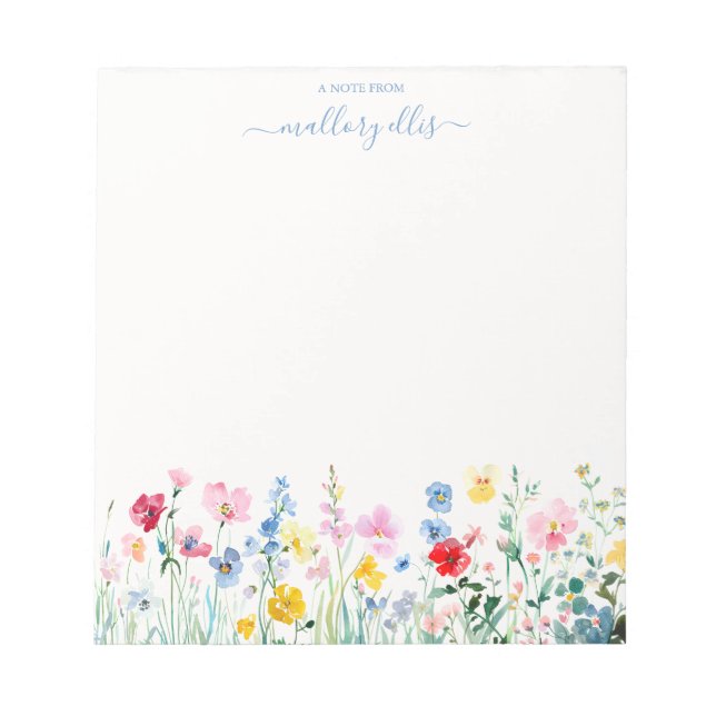 Bright Watercolor Wildflower Meadow Personalised  Notepad (Front)