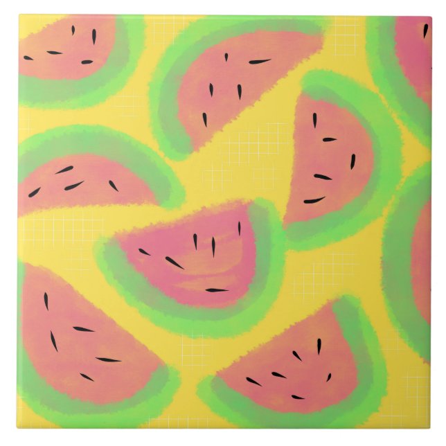 Bright Watermelon Yellow Pink Ceramic Tile (Front)