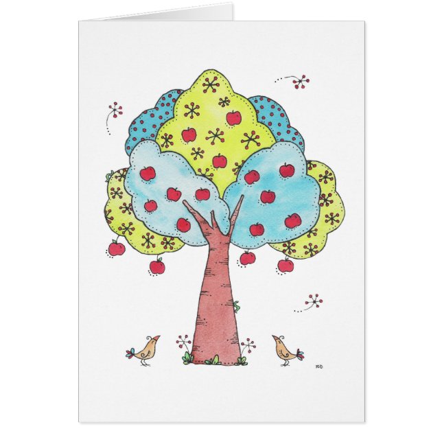 Bright Whimsical Apple Tree with Birds Design (Front)