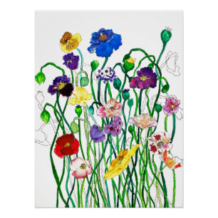 Bright Whimsical Colourful Wild Poppy Watercolour  Poster