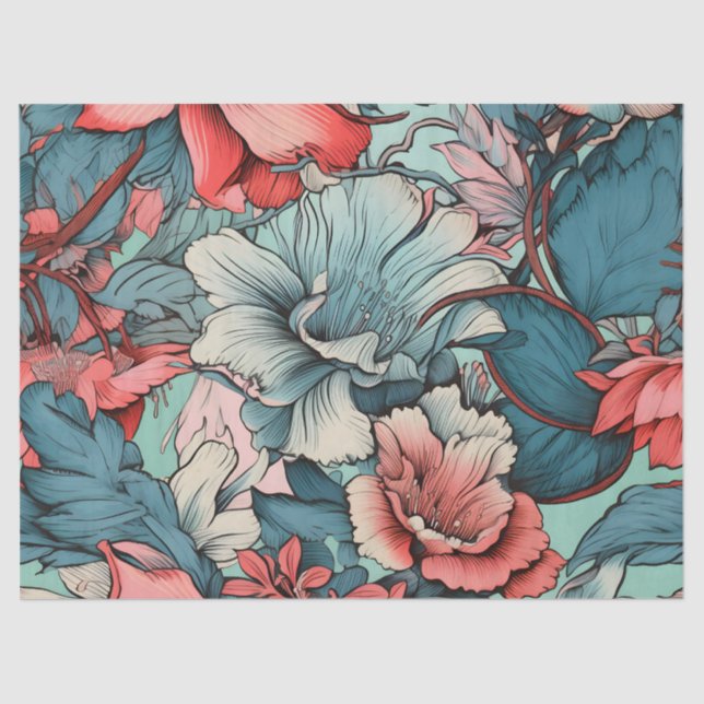 Bright Whimsical Floral Vintage Inspired Tissue Paper (Front)