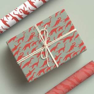 Bright & Whimsical Modern Red Loch Ness Monster Wrapping Paper Sheet