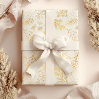 Bright & Whimsical Rustic Gold Winter Botanicals Wrapping Paper Sheet