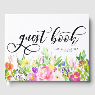 Bright & Whimsical Watercolor Flowers Wedding Guest Book