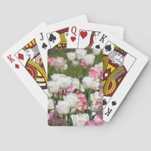 Bright white and pink tulips on a sunny day playing cards