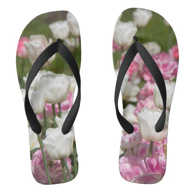 Bright white and pink tulips on a sunny day    thongs (Footbed)