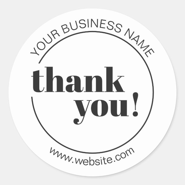 Bright White Bold Business Thank You Classic Round Sticker (Front)