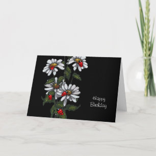 Bright White Daisies with Ladybugs, Freehand Art Card