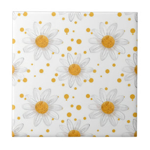 Bright White Daisies with Yellow Centers Ceramic Tile