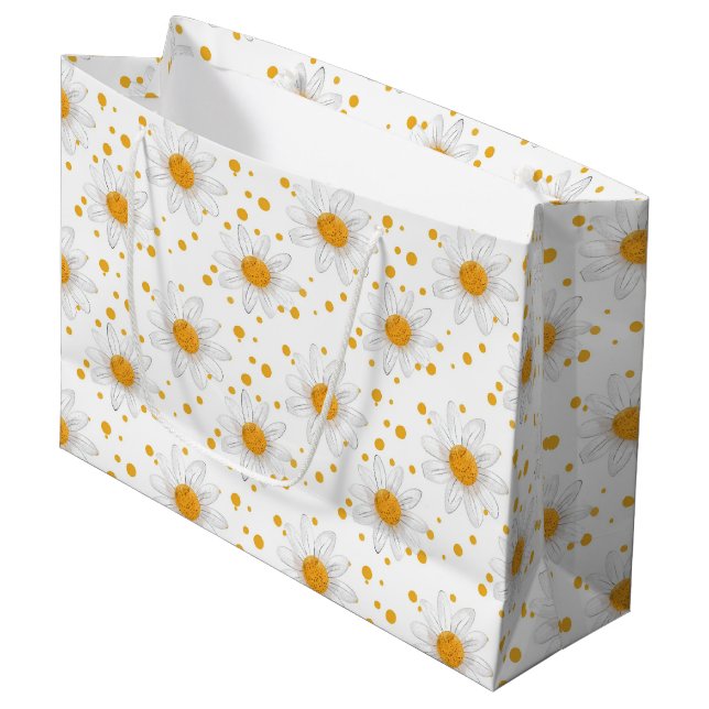 Bright White Daisies with Yellow Centres Large Gift Bag (Front Angled)