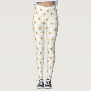 Bright White Daisies with Yellow Centres Leggings