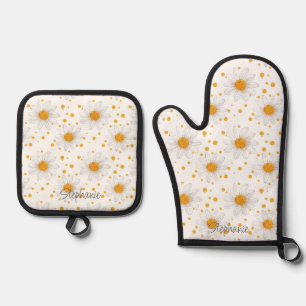 Bright White Daisies with Yellow Centres Oven Mitt & Pot Holder Set