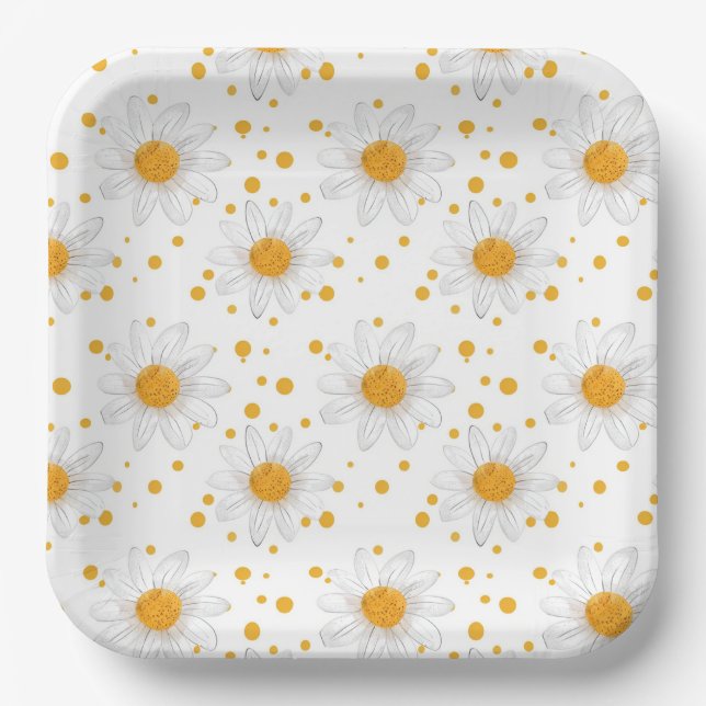 Bright White Daisies with Yellow Centres Paper Plate (Front)