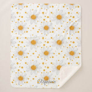 Bright White Daisies with Yellow Centres Sherpa Blanket