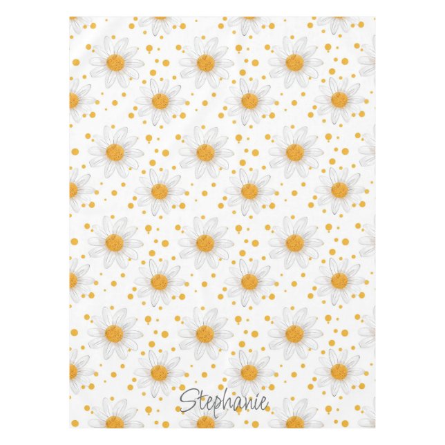 Bright White Daisies with Yellow Centres Tablecloth (Front)