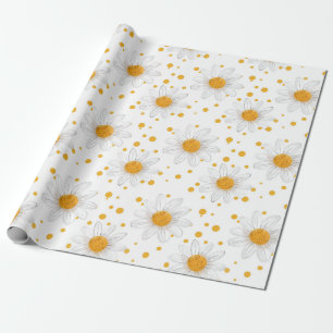 Bright White Daisies with Yellow Centres Wrapping Paper