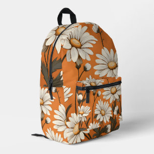 Bright White Daisy Floral in Orange Printed Backpack