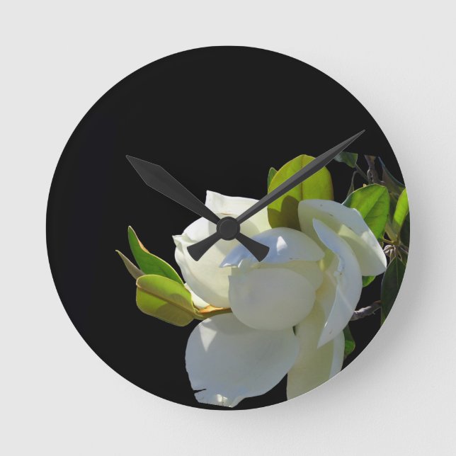 Bright White Magnolia Round Clock (Front)