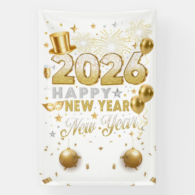 Bright White New Year Celebration  Banner (Vertical)