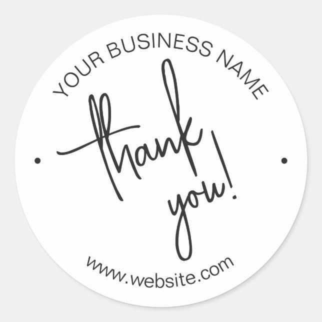 Bright White Scripted Business Thank You Classic Round Sticker (Front)