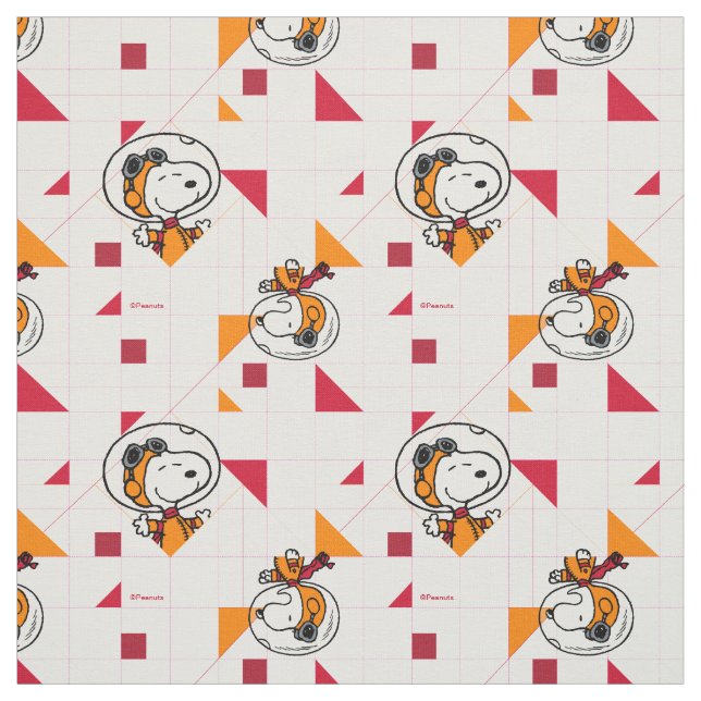 Bright White Snoopy Astronaut Geometric Fabric (Swatch)