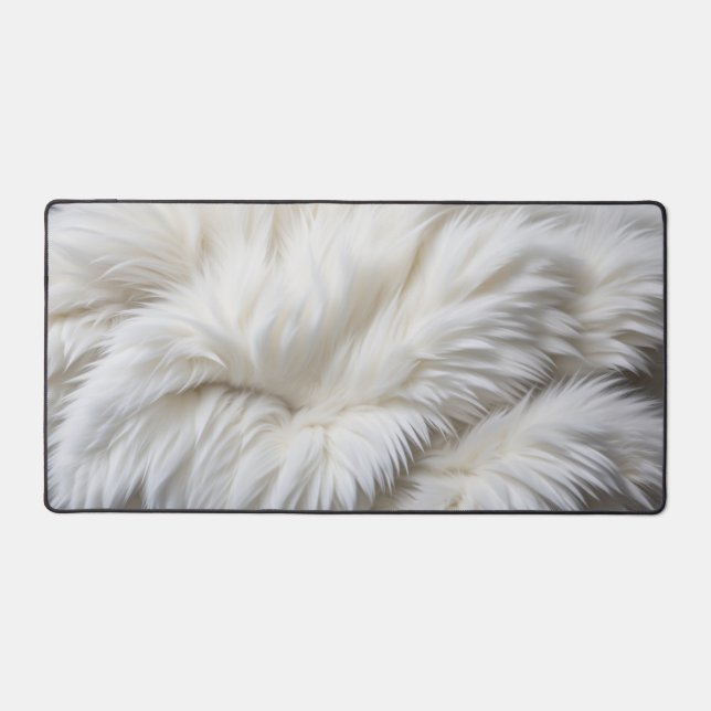 bright white soft and elegant fur desk mat (Front)