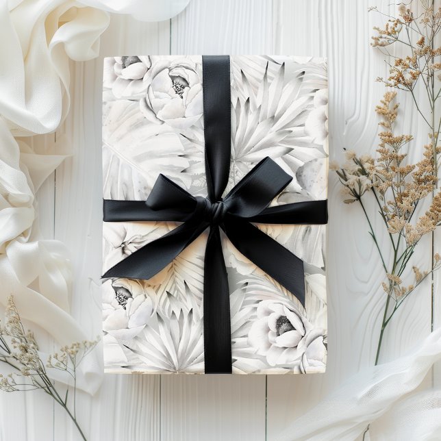 Bright White Tonal Tropical Botanical  Wrapping Paper Sheet (Creator Uploaded)