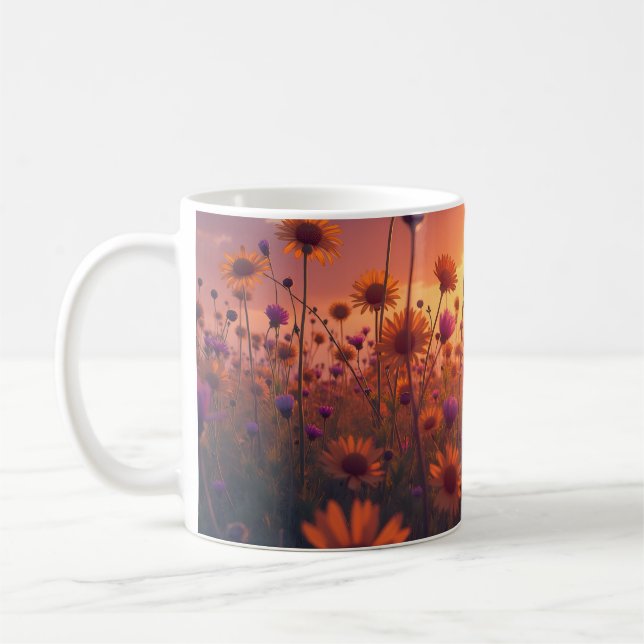 Bright Wild Flowers Field  Coffee Mug (Left)
