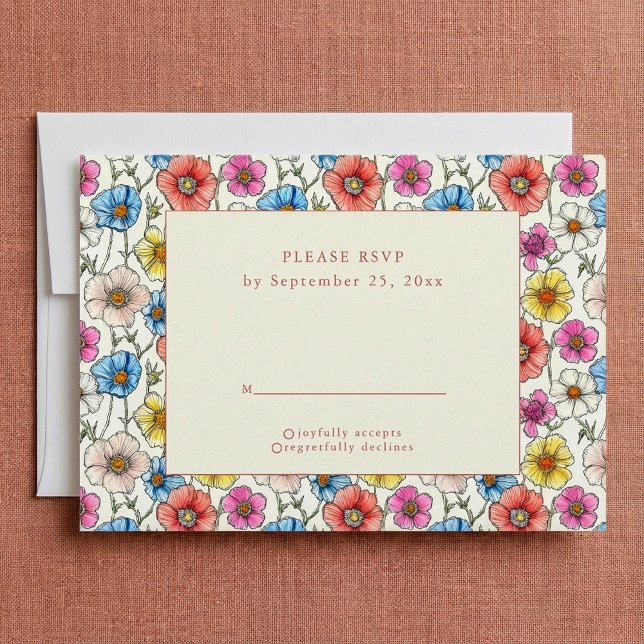 Bright wild flowers pattern RSVP card (Bright wild flowers pattern RSVP card.)