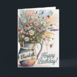 Bright Wildflower Birthday Bouquet Greeting Card<br><div class="desc">Send warm wishes with this vibrant wildflower bouquet birthday card,  featuring a soft ribbon and elegant "Happy Birthday!" text on a pastel watercolor background.</div>