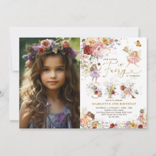 Bright Wildflower Fairy Garden 6th Birthday Photo Invitation