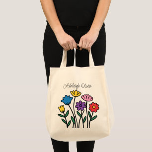 Bright Wildflower Naive Kid's Art Grocery Tote Bag