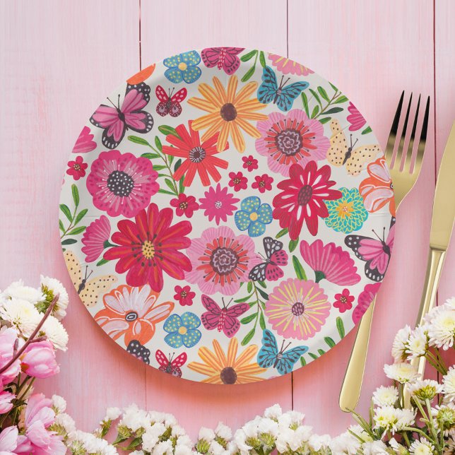 Bright Wildflower Pattern Bridal Shower Paper Plate (Bright Wildflower Pattern Bridal Shower Paper Plates)