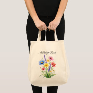 Bright Wildflower Watercolor-style Grocery Tote Bag