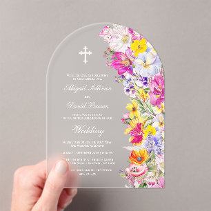 Bright Wildflowers Arch Wedding Acrylic Invitations
