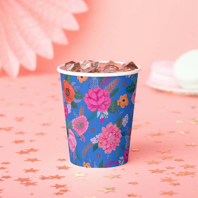 Bright Wildflowers Pink Blue Birthday party Paper Cups (Insitu)