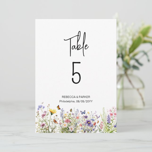 Bright Wildflowers Table Numbers (Standing Front)